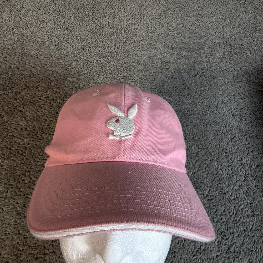 Playboy Hat Cap Strap Back Womens One Size Pink Cotton Twill Embroidered Logo
